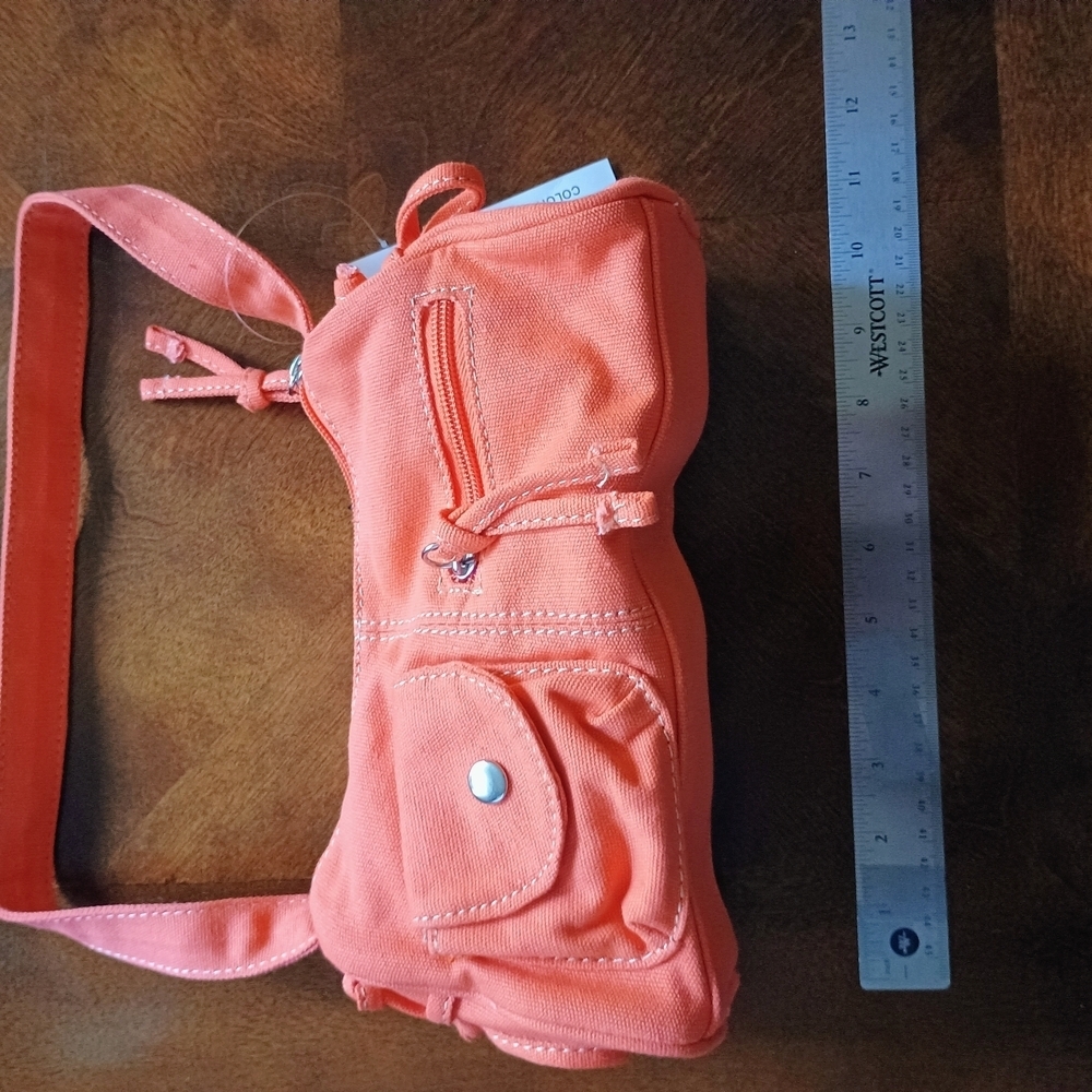 Orange Denim Shoulder Bag w/ Lots of Pockets